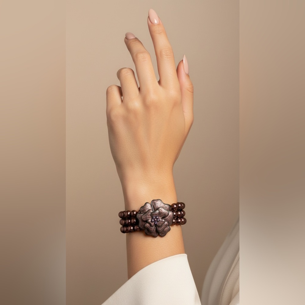 Vintage Luxe Mauve Pearl Floral Statement Bracelet‎ - Timeless Elegance
